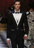 Hög kvalitet en knapp svart bröllop brudgum tuxedos topp lapel groomsmen män formella prom kostym (jacka + byxor + väst + slips) w159