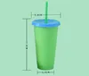 24OZ Temperature Change Color Cups Colorful Cold Water Color Changing Coffee Cup Mug Water Bottles With Straws Set EEA1661