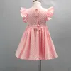 Crianças meninas princesa vestido bebê manga voador florral plissado uma linha vestidos verão praia vestido de algodão infantil M1723