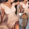 Storbritanniens kvinnor Bodycon Pencil Dress Ladies Summer Clubwear Mini Dress Women Summer Sexiga klänningar Polyester Vneck klänningar 20207202654