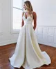 Sexy Elegant Spaghetti Open Back A Line Wedding Dresses Cheap Satin V Neck Plus Size Wedding Dress Bridal Gowns with Bow Knot Vestidos