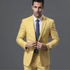 Slim Fit Hombre Trajes de negocios Oro amarillo Novio Esmoquin Hombres Fiesta de graduación Abrigo Pantalones Conjuntos (chaqueta + pantalones + corbata) K26