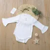 Baby girls rompers toddler horn ärm jumpsuits nyfödda triangel onesies spädbarn solid bodysuits barn ins ruffle blus toppar cyp240