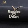 Pendant Necklaces Personalized Custom Iced Out Double Name Necklace Love Heart Choker Thick Chain Handwriting Nameplate Couple Jew2816