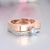 Luxo feminino dois cor branco zircon anel conjunto de cristal nupcial anel casamento jóias prometem anéis de noivado para mulheres