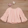 Nieuwe Lente Herfst Meisje Kinderkleding Shirt 100% Katoen Solid Color Lantern Sleeve O-hals Shirt Meisje Elegant Zacht Shirt