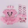 Nyaste babykläder sätter nyfödd tjej tecknad rompers tutu kjol pannband skor strumpor barn bomullskläder 1: a födelsedagspresent