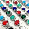 New 30pcs/pack Turquoise band Rings Mens Womens Fashion Jewelry Antique Silver Vintage Natural Stone Ring Party Gifts