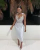 New Cheap Sexy White Stunning Tea Length Cocktail Dresses Illusion Neck Sheath Crystal Beading Short Prom Dress Mother Homecoming 8760089