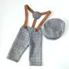 Nyfödda platt cap sets pojke overaller för po shoot bebe fotografia outfit byxor spännband remmar po baby pografi props y2006743772