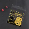 100 stks / partij Halloween Candy Plastic Tas Zelfklevende Cookie Bag Bake Cookie Biscuit Plastic Bag Pompoen Print Food Pakket Tassen DBC VT0569