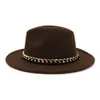 2020 Trendy Imitacja Wełny Czuł Fedory Kapelusze z metalowym łańcucha Vintage Duży Brim Jazz Trilby Hat Kobiety Party Party Dresses Hat