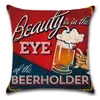 Bouteille de bière de vacances taie d'oreiller style britannique rétro taie d'oreiller impression simple face 45 * 45cm taie d'oreiller maison bar décoration BH3179 TQQ