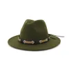 Trendy Heren Dames Wol Felt Jazz Stijl Fedora Hoeden Panama Trilby Party Formele Tophoed in zwart, wit en geel met riemdecor