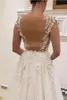 Illusion Sexig Back Wedding Dresses A Line Pearls Pärled Tulle Sweep Train Rems Spets Applique Sweetheart Gowns Vestido de Novia Pplique