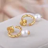 Marchio di moda perline di perle bianche in orecchino a cerchio da 1,0 cm placcato oro 18 carati gioielli da donna di alta qualità spedizione gratuita PS6626