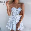 Kobiety Elegancka Moda Sexy Floral Print Bandeau Frill Hem Dress Mini Dress Summer Party Dress Y200623