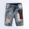 Designer Mens Jeans Bee Embroidery Holes Hip Hop Blue Skinny Stretch Jeans Fashion Trend Casual Slim Leg Straight Denim Shorts Male