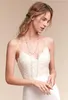 Nuovi abiti da sposa corti in pizzo con spalline sottili in raso A Line lunghezza tè Backless Summer Beach Abiti da sposa da sposa Abiti da sposa country