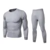 Men Winter Warm Long Johns Plus Size Solid Color Thermal Long Sleeve Top Pants Underwear Set