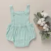 幼児の女の子ソリッドリネンロンパーノースリーブフラッターフリッフルブレースロンパンクロスバックレスバビーガールオネシーromper1615023