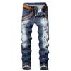 Mens Distressed Rips Stretch Zwarte Jeans Mode Slim Fit Gewassen Motocycle Denim Broek Panelen Hip HOP Broek T1059240y