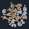 New Iced Out CZ Cubic Zirconia Gold Hip Hop Custom Name Combination Bubble Letter Pendant Chain Necklace Full Diamond Initial Jewelry