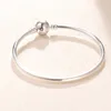 Real 925 Sterling Silver Ball Clasp Bangle Bracelet with Original box for DIY charms Bracelet for Women mens bangles5022526