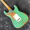 År 2020, ny högkvalitativ relikvånad Strotratisk gitarr, grön SRV handgjord gammal relikgitarr, vintage sunburst