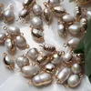 10pcs Gold Plated Copper Frame Edge Pearl Connector Double Bail Loose Beads, Natural Irregular Freshwater Pearl Charm, 15-40mm Long Approx