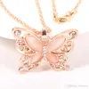 Gold Chain Beautifully Necklace Fashion Rose Gold Plated Opal Butterfly Pendant Necklace Sweater Chain Gift Charm Butterfly Necklace