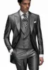 Morning Style One Button Shiny Gray Wedding Groom Tuxedos Peak Lapel Groomsmen Men Suits Prom Blazer (Jacket+Pants+Vest+Tie) NO:2100