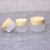 5/10/15/30 / 50g Vide Crème Verre Verre Verre Crème Crème avec couvercles en bois Casquette Conteneur cosmétique de bouteille givrée