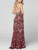 2020 Fantastiska tryckta klänningar Evening Wear High Split Slit Spaghetti Deep V-Neck Open Back Prom Dress Pageant Party Red Carpet Klänning Lång