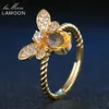 Söt bi 925 Sterling Silver Ring 1CT Natural Citrine Gemstones Jewelry 14K Gold Plated Rings for Women Jewellery LMRI019