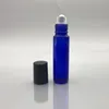 Cobalt Blue 10ml 1 / 3OZ Dikke glazen rol op fles etherische olie lege aromatherapie parfumfles met metalen roller bal en zwarte deksels