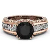Lyx 14K Rose Gold Plated Två Tone Ring Kvinnor Ruby Diamond Engagement Ring Bröllopsfest Smycken