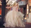 2020かわいいチュールフラワーガールドレスティアードスカートレースアップリケ女の子Pageantガウン子供誕生日聖第一聖体拝領ドレス