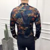 Sukienka z nadrukiem zwierzęcym koszule męskie Slim Fit Camisa Social Masculina koszula z długim rękawem moda męska odzież Mauchley