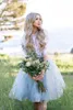 Blue Two Light Piece Homecoming Dresses Jewel Neck White Lace Long Sleeves Tulle A Line Knee Length Prom Party Ball Gown Custom Made