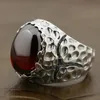 Vente en gros - Argent Énorme Rouge CZ Pierre Mens Biker Rocker Punk Anneau 8Y003 US Taille 8.5 ~ 10 Livraison Gratuite