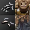 24 Karat Echtgold-Finish Grills Set acht 6 obere Zähne sechs 6 untere Zähne Plain Hip Hop Grills Neues hochwertiges Weihnachts-Halloween-Geschenk