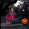 ハロウィーンのぶら下げ魔女人形ボイスコントロールプロップアニメーションゴースト怖い乗馬のほうきの壁掛けパーティー屋外の家の装飾おもちゃ新しい