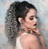 Nova moda Clipe Sliver Cabelo Grisalho Afro Kinky Curly Weave Rabo Penteados Cabelo Humano Cinzento Em extensões em rabo de cavalo com cordão 100g-140g