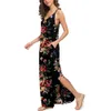 Women Spaghetti Strap Maxi Dresses Split Sleeveless Summer Boho Floral Print Casual Beach Swing Dress Loose Beachwear