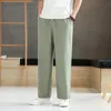 남자 바지 중국 스타일 여름 느슨한 스트레이트 남자 플러스 크기 발목 길이 넓은 다리 망 캐주얼 얇은 통기성 바지 5XL