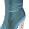 Новые 15см супер высокие каблуки женщин сапоги 6см платформы колено высокие сапоги дамы платье клубные танцы обувь золото серебро синий