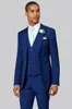 Yeni stil iki düğmeler Kraliyet Mavi düğün Damat Smokin tepe Yaka Groomsmen erkek takım elbise balo Blazer (ceket + pantolon + yelek + kravat) NO: 2000