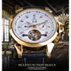 Forsining Automatische mechanische Herrenuhr, modisch, goldenes Tourbillon, Mondphase, Datum, echtes Leder, Business, Sport, Montre Ho297M