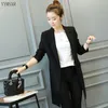 Kadın Blazer Rahat Orta Uzunlukta Ceket Kadınsı 2020 Yeni Kore Versiyonu Bahar ve Sonbahar Bayanlar Siyah Takım Elbise Kadın Ceket